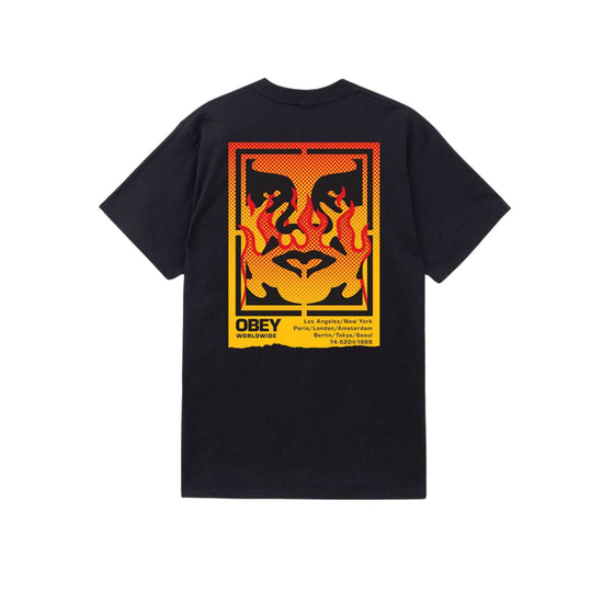 T-shirt Uomo Nera con stampa con fiamma retro