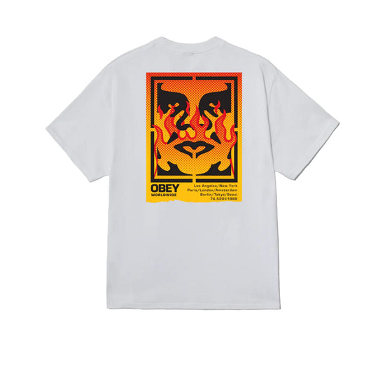 T-shirt Uomo Bianca con stampa con fiamma retro