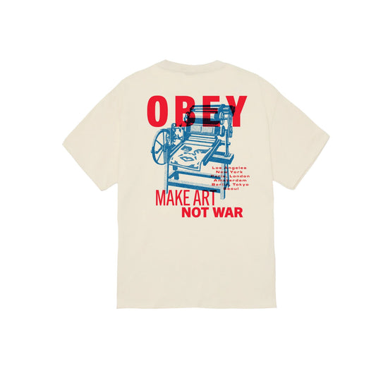 T-shirt Uomo Beige con stampa rossa e blu retro