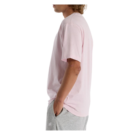 T-shirt Uomo in tinta unita rosa con mini logo modello laterale