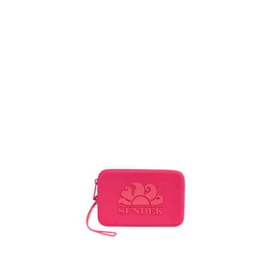 Pochette Unisex con logo frontale, in gomma Fucsia
