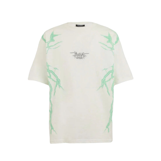 T-shirt Uomo Bianca con stampa fulmini laterale verde