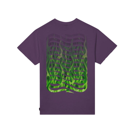 T-shirt Uomo Viola con stampa grafica verde sul retro retro