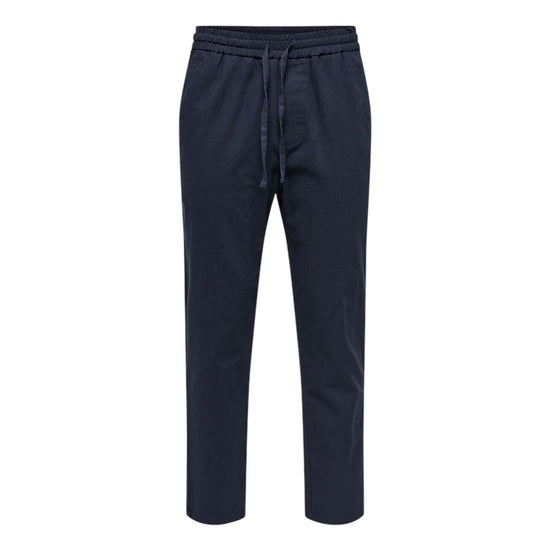 Pantalone Uomo Blu a tinta unita, in lino e cotone, con coulisse