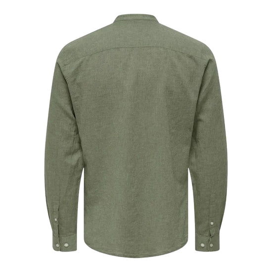 Camicia Uomo in misto lino, con colletto alla coreana e fit regolare