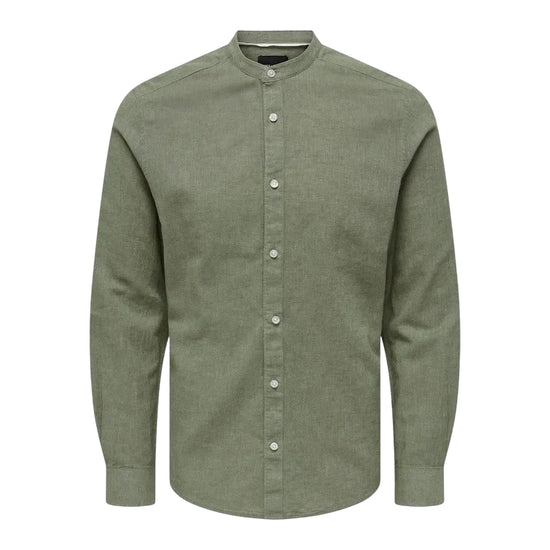 Camicia Uomo in misto lino, con colletto alla coreana e fit regolare