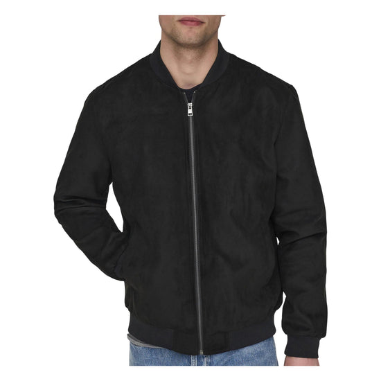 Giacca Uomo Bomber nero con zip modello frontale