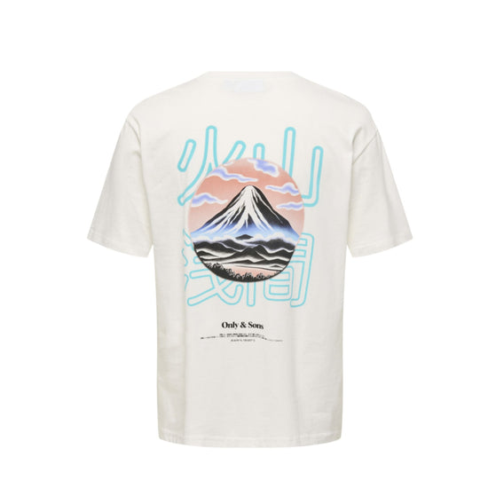 T-shirt Uomo Bianca con grafica montagna sul retro retro
