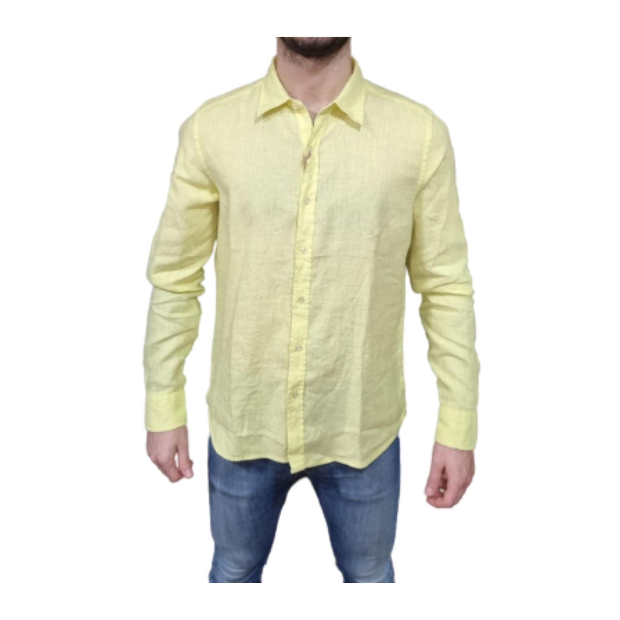Camicia Uomo Gialla in lino tinta unita Maracanà