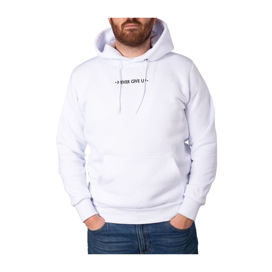 Felpa Uomo con scitta Never Give Up, cappuccio e tasca frontale a marsupio