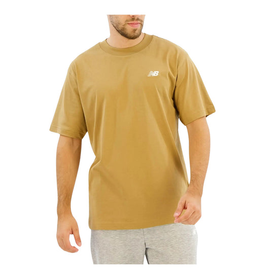 T-shirt Uomo in tinta unita gialla con mini logo modello frontale