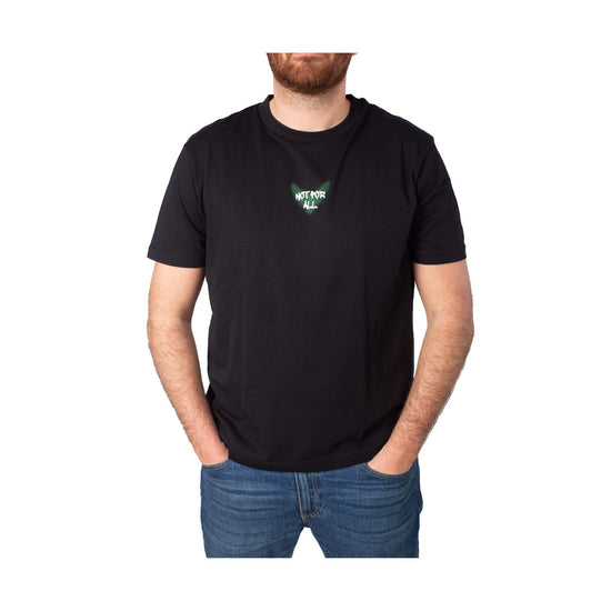 T-shirt in cotone con stampa piccola sul petto e grande sul retro