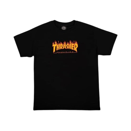 T-shirt nera con logo infuocato sul petto