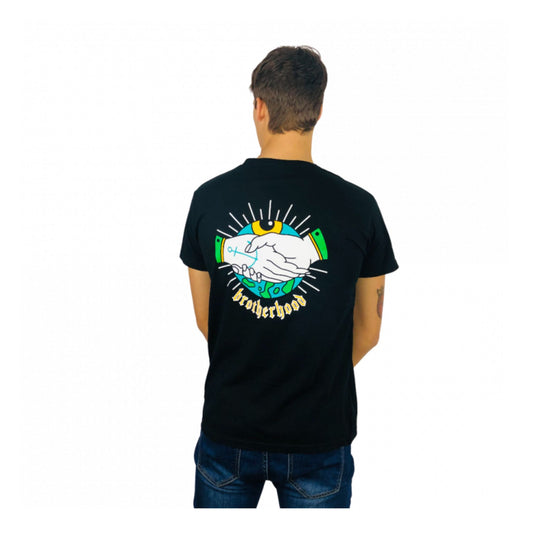 Retro T-shirt con maniche corte e stampa sul petto e sul retro Brotherhood