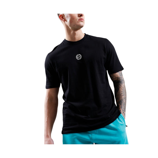 T-shirt con logo sul petto e stampa colorata sul retro