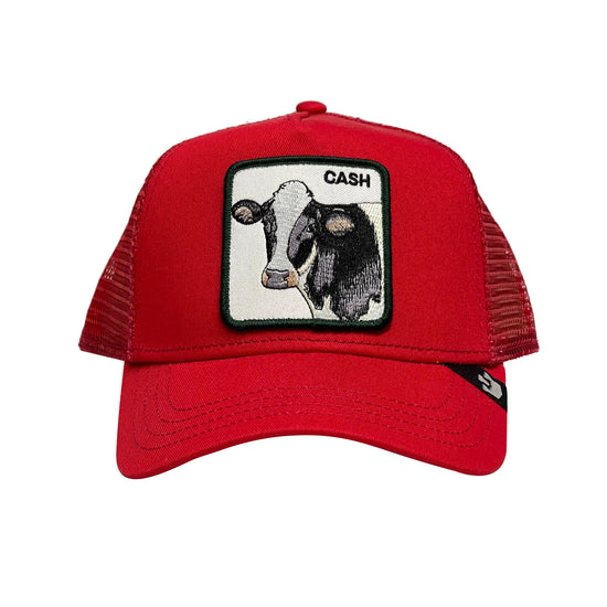 Cappello Uomo rosso con mucca ricamata