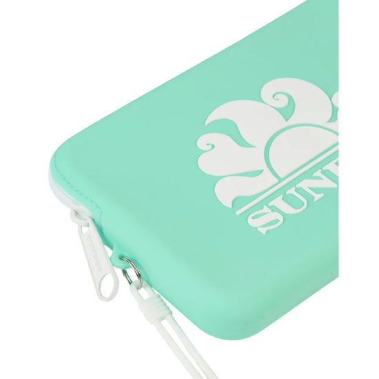 Pochette Unisex con logo Bianco, realizzata in gomma Verde Acqua 