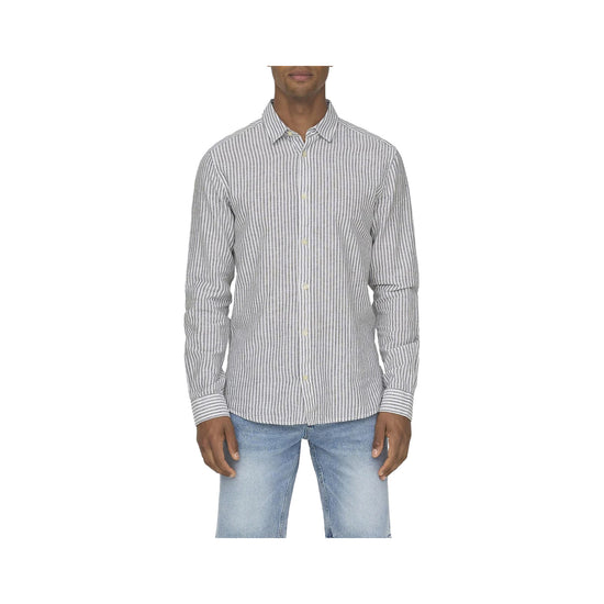 Camicia Uomo a righe in misto cotone e lino