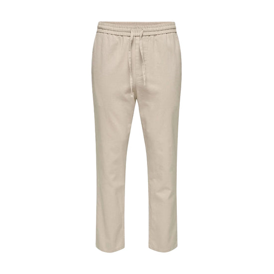 Pantalone Uomo Beige in lino e cotone, con tasca posteriore a filo