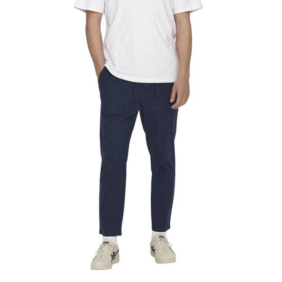 Pantalone Uomo Blu a tinta unita, in lino e cotone, con coulisse