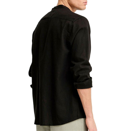 Camicia Uomo a tinta unita nera, con colletto alla coreana