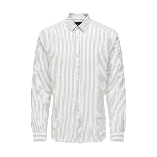 Camicia in misto lino con maniche lunghe a righe