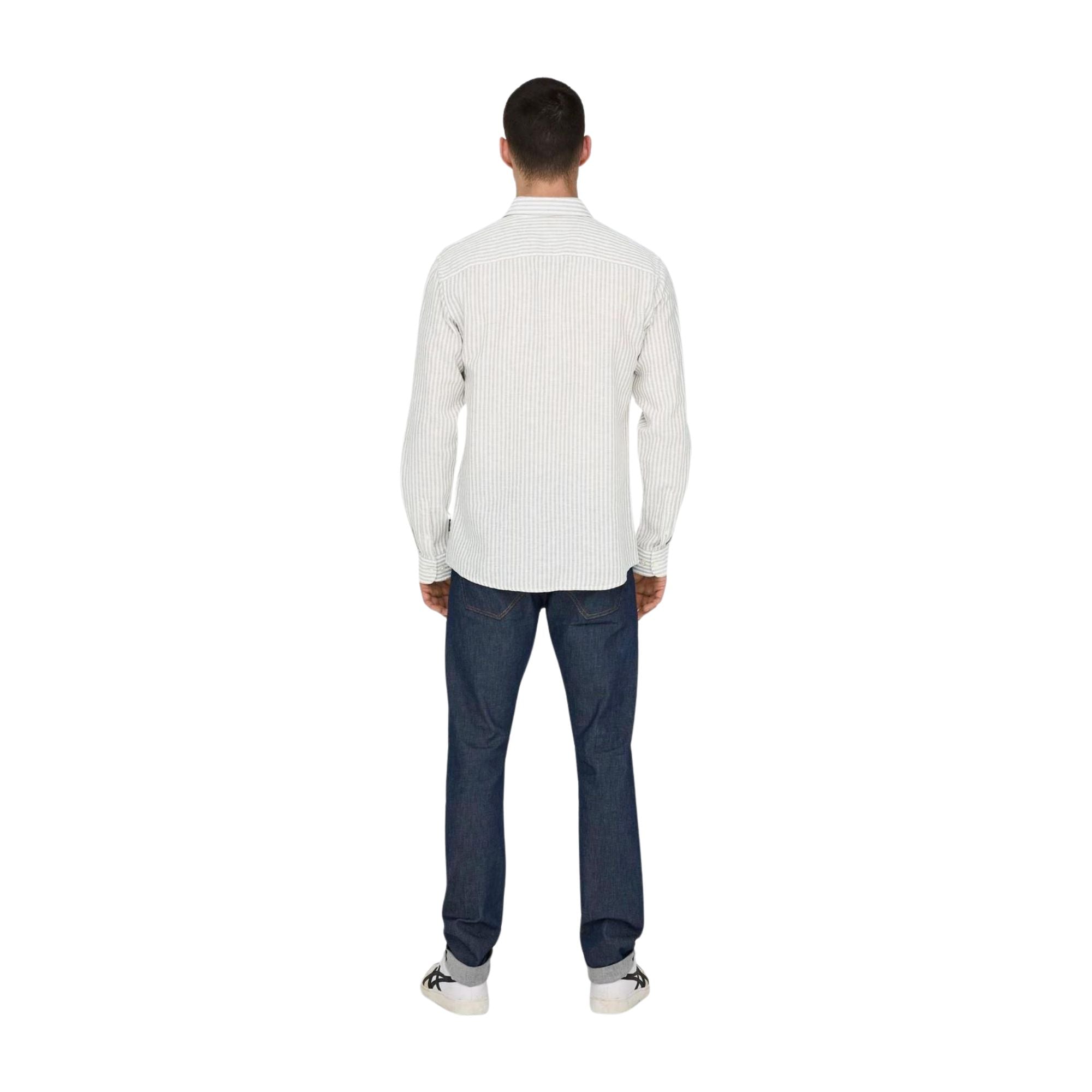 Camicia in misto lino con maniche lunghe a righe