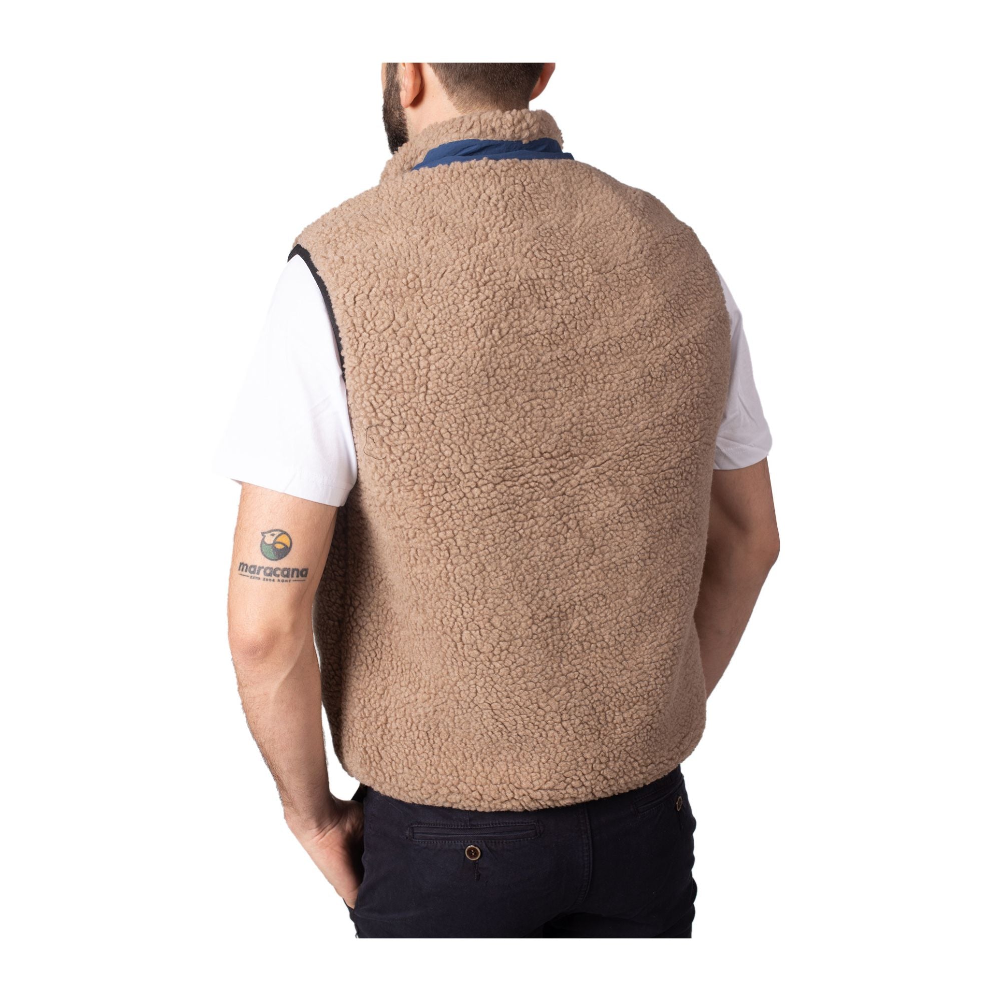 Gilet Uomo modello Sherpa South Pole Beige con zip e tasca in contrasto sul petto