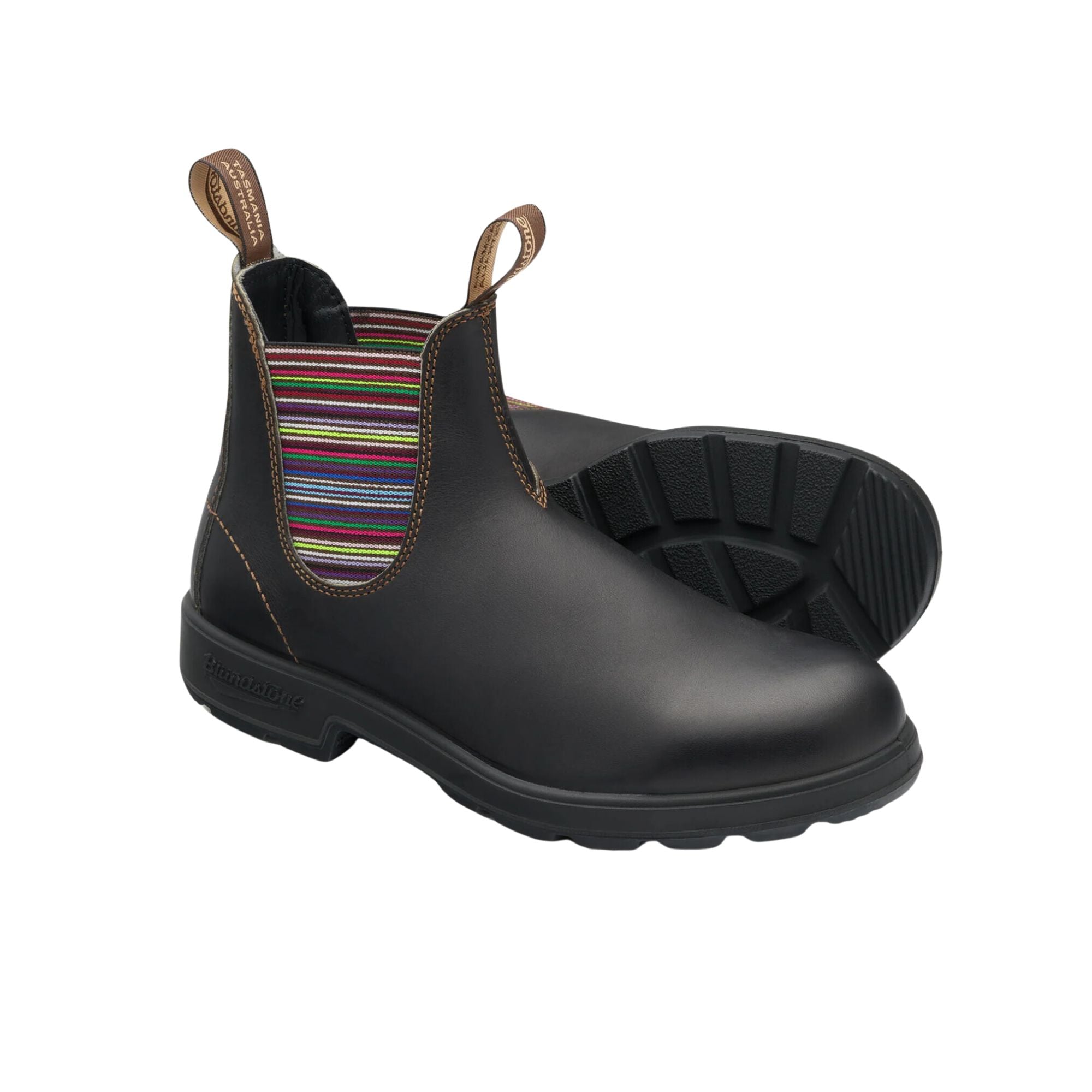 Stivaletto Donna marrone con elastici a righe colorate