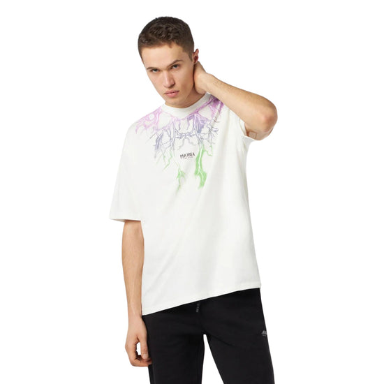 T-Shirt Uomo con fulmini viola e verdi
