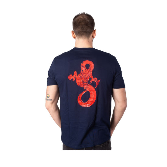 Retro T-shirt con stampa Dragon sul petto e sul retro in contrasto