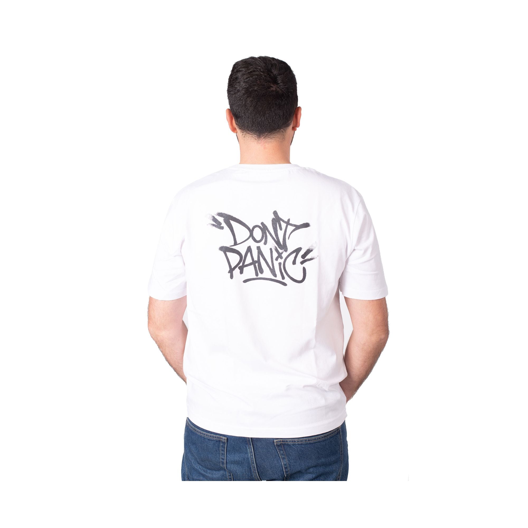Retro T-shirt con maniche corte e stampa sul retro Don't Panic