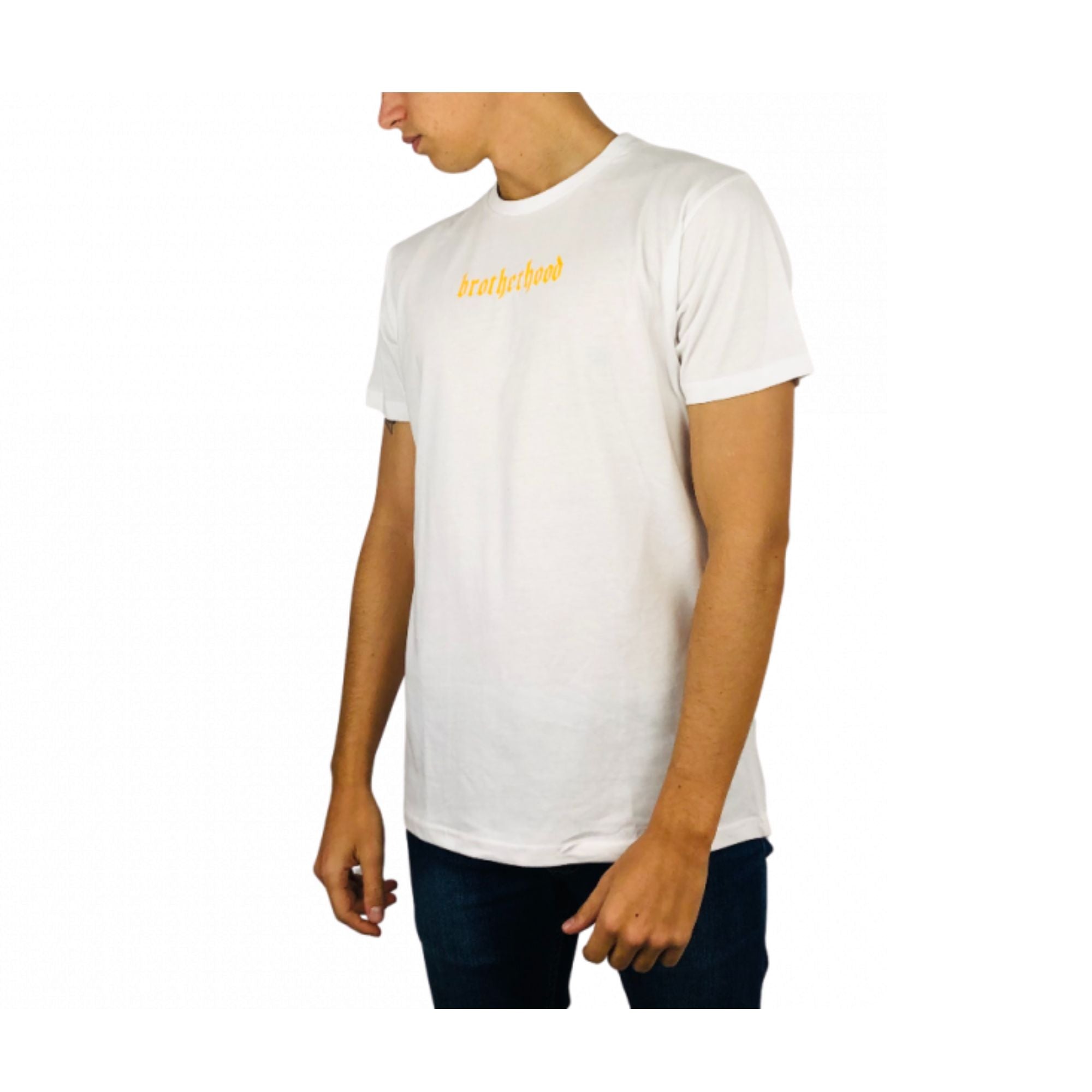 T-shirt con maniche corte e stampa sul petto e sul retro Brotherhood colore Bianco