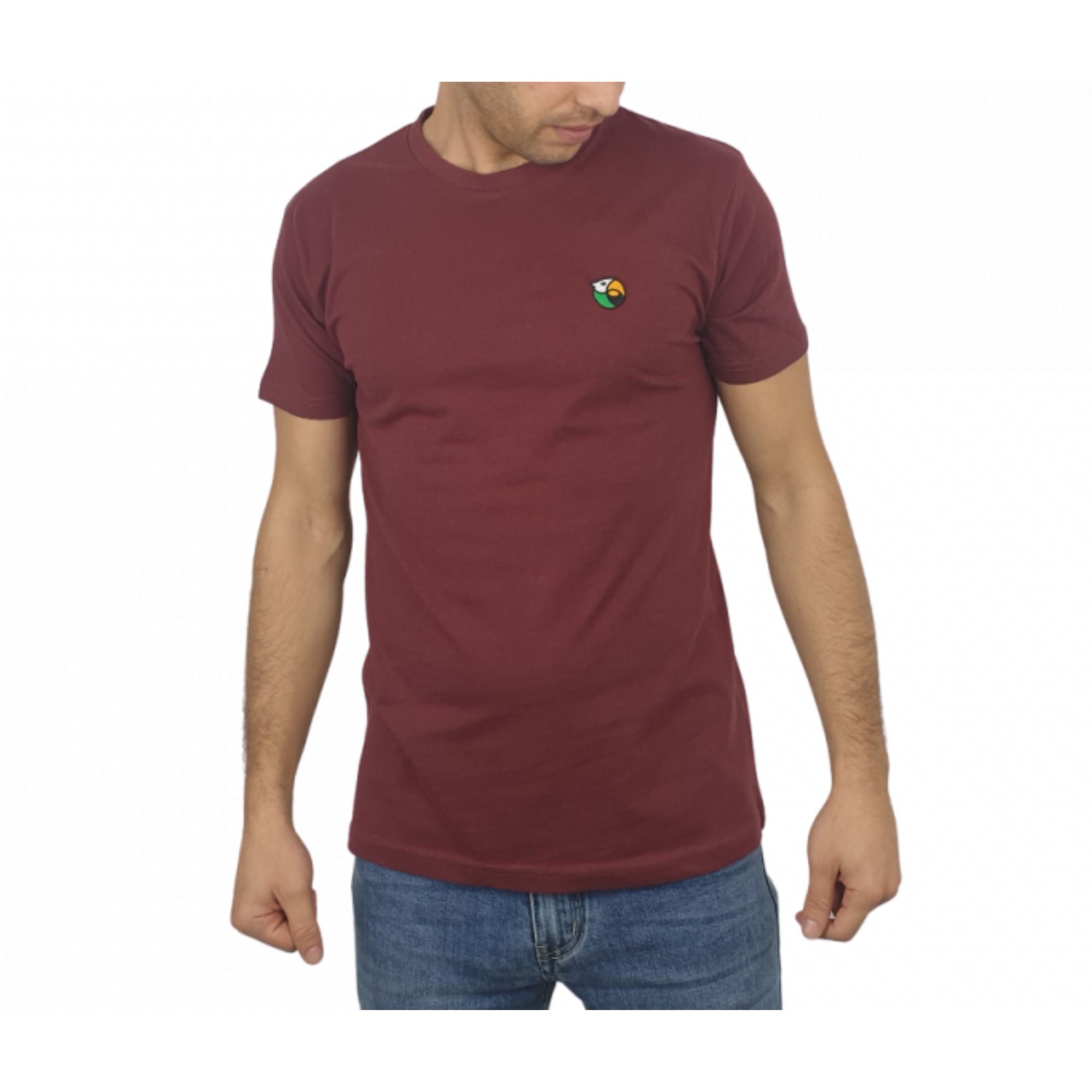 T-shirt a maniche corte con logo ricamato sul petto colore Bordeaux