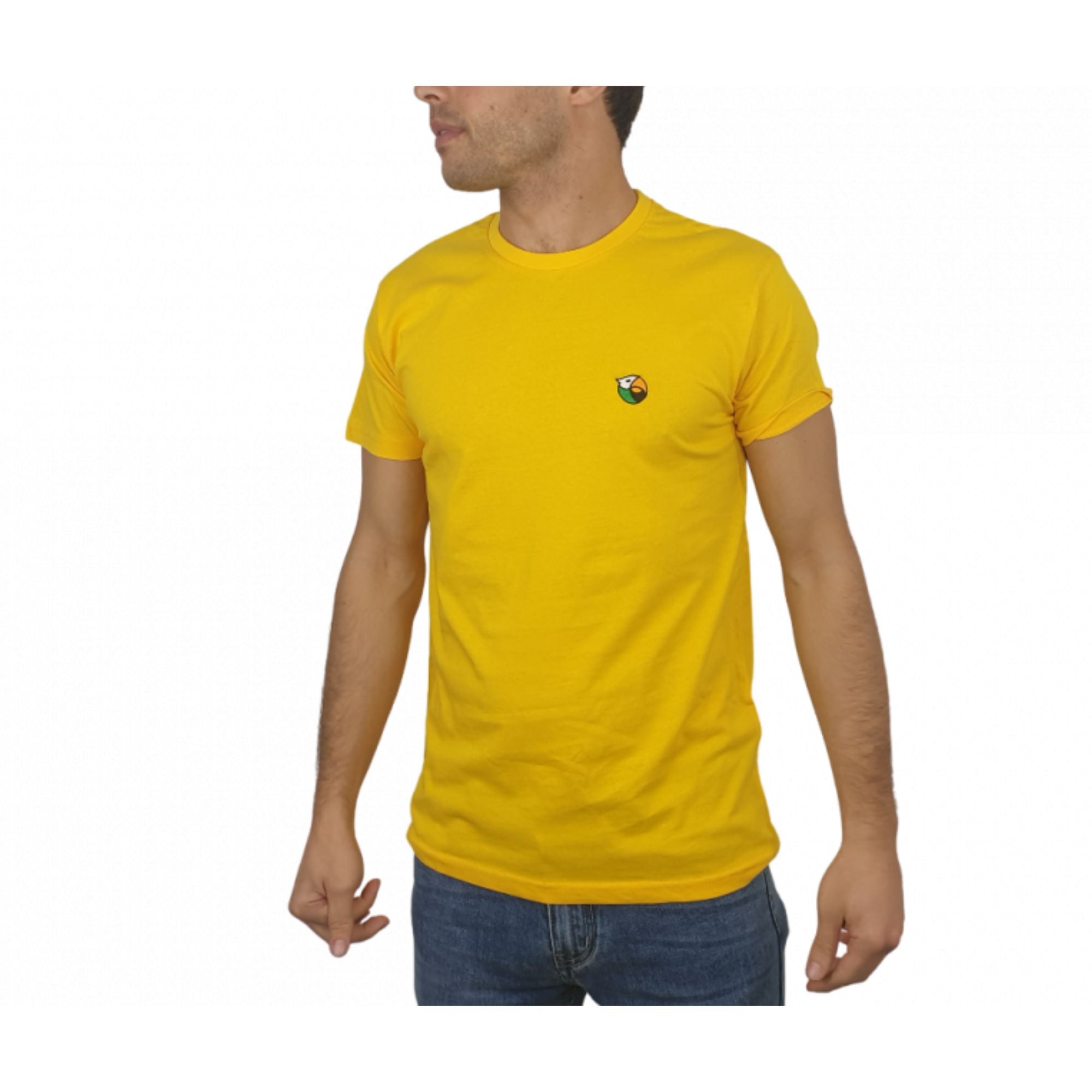 T-shirt a maniche corte con logo ricamato sul petto colore Giallo