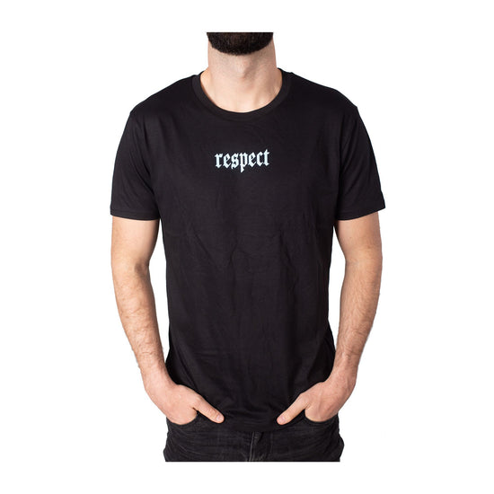 T-shirt Uomo con scritta Respect frontale e stampa posteriore a contrasto