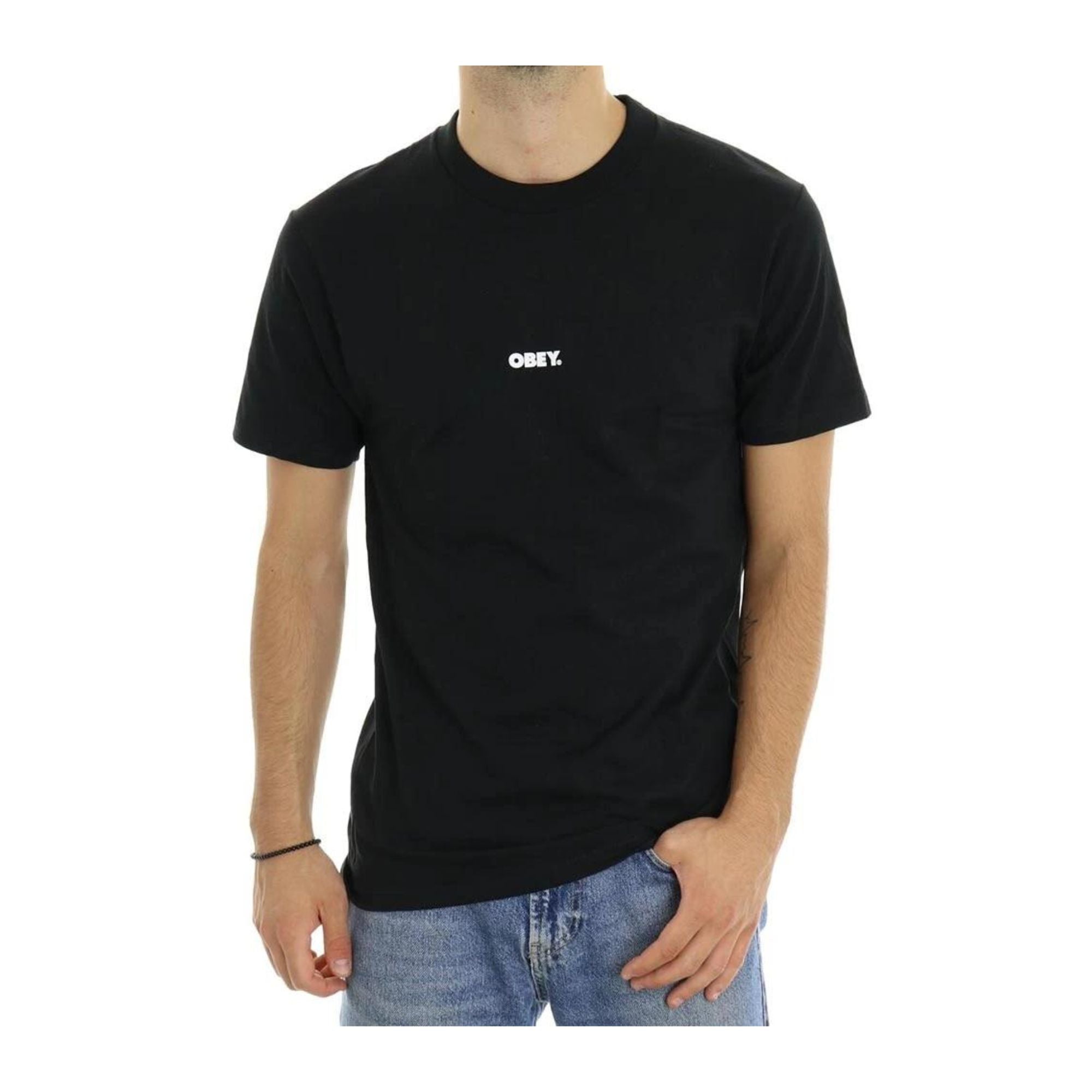 T-shirt Uomo a tinta unita in cotone con stampa logo a contrasto